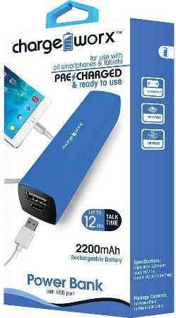 Chargeworx CX6506BL Premium 2000mAh Power Bank with USB Port, Blue, Pre-charged & ready to use, Extends Battery Standby Time, Rechargeable Battery, Pocket size compact design, Compatiable with most mobile devices, Input DC 5V 0.5 ~ 1A (Max), Output DC 5V 0.5 ~ 1A, Protection: Shortcircuit/Overcharge/Discharge, Recycling Times more than 500, UPC 643620650622 (CX-6506BL CX 6506BL CX6506B CX6506)