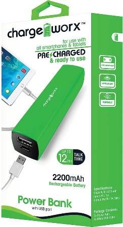 Chargeworx CX6506GN Premium 2000mAh Power Bank with USB Port, Green, Pre-charged & ready to use, Extends Battery Standby Time, Rechargeable Battery, Pocket size compact design, Compatiable with most mobile devices, Input DC 5V 0.5 ~ 1A (Max), Output DC 5V 0.5 ~ 1A, Protection: Shortcircuit/Overcharge/Discharge, Recycling Times more than 500, UPC 643620650639 (CX-6506GN CX 6506GN CX6506G CX6506)