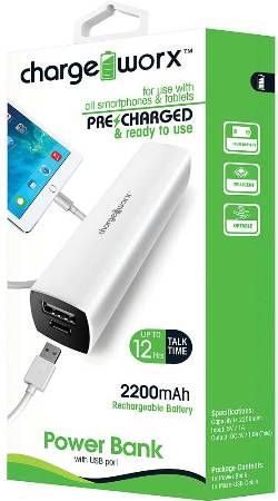Chargeworx CX6506WH Premium 2000mAh Power Bank with USB Port, White, Pre-charged & ready to use, Extends Battery Standby Time, Rechargeable Battery, Pocket size compact design, Compatiable with most mobile devices, Input DC 5V 0.5 ~ 1A (Max), Output DC 5V 0.5 ~ 1A, Protection: Shortcircuit/Overcharge/Discharge, Recycling Times more than 500, UPC 643620650653 (CX-6506WH CX 6506WH CX6506W CX6506)
