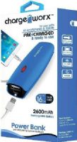Chargeworx CX6510BL Power Bank with Built-in Flashlight, Blue, Pre-charged & ready to use, Pocket size compact design, Extends battery standby time, Rechargeable 2600mAh Battery, 1x USB Output 1A, Compatible with most mobile devices, Switch ON/OFF with built-in LED charging indicator, Micro USB input port, UPC 643620651018 (CX-6510BL CX 6510BL CX6510B CX6510) 