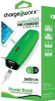 Chargeworx CX6510GN Power Bank with Built-in Flashlight, Green, Pre-charged & ready to use, Pocket size compact design, Extends battery standby time, Rechargeable 2600mAh Battery, 1x USB Output 1A, Compatible with most mobile devices, Switch ON/OFF with built-in LED charging indicator, Micro USB input port, UPC 643620651032 (CX-6510GN CX 6510GN CX6510G CX6510) 