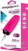 Chargeworx CX6510PK Power Bank with Built-in Flashlight, Pink, Pre-charged & ready to use, Pocket size compact design, Extends battery standby time, Rechargeable 2600mAh Battery, 1x USB Output 1A, Compatible with most mobile devices, Switch ON/OFF with built-in LED charging indicator, Micro USB input port, UPC 643620651049 (CX-6510PK CX 6510PK CX6510P CX6510) 