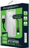 Chargeworx CX6524WH Power Bank, White For use with all smartphones and tablets, Built-in USB port and Micro USB cable, Rechargeable 2600mAh lithium battery, Extends Battery Stand by Time, LED power indicator for battery level, Switch ON/OFF, 1x USB Output 1A, UPC 643620652428 (CX-6524WH CX 6524WH CX6524W CX6524) 