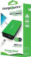 Chargeworx CX6542GN Premium Power Bank, Green, Pre-charged & ready to use, Extends Battery Standby Time, 4000mAh Rechargeable Battery, Pocket size compact design, LED Power Indicator, Fits with most mobile devices, Switch ON/OFF, 1x USB Output 1A, Input DC 5V 0.5 ~ 1A (Max), Output DC 5V 0.5 ~ 1A, UPC 643620654231 (CX-6542GN CX 6542GN CX6542G CX6542) 