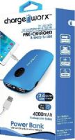 Chargeworx CX6543BL Power Bank with Dual USB Ports & Built-in Flashlight, Blue For use with all smartphones and tablets, 4000mAh Rechargeable Battery, Pre-charged & ready to use, Extends Battery Standby Time, Pocket size compact design, LED Power Indicator, Switch ON/OFF, 2x USB Output 2.4A, Input DC 5V 0.5 ~ 1A (Max), UPC 643620654323 (CX-6543BL CX 6543BL CX6543B CX6543) 