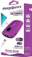 Chargeworx CX6543VT Power Bank with Dual USB Ports & Built-in Flashlight, Violet For use with all smartphones and tablets, 4000mAh Rechargeable Battery, Pre-charged & ready to use, Extends Battery Standby Time, Pocket size compact design, LED Power Indicator, Switch ON/OFF, 2x USB Output 2.4A, Input DC 5V 0.5 ~ 1A (Max), UPC 643620654354 (CX-6543VT CX 6543VT CX6543V CX6543) 