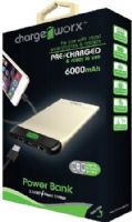 Chargeworx CX6554GD Low Profile Metal Casing Power Bank with Built-in Dual USB Ports, Gold, For use with most smartphone and tablets, 6000mAh Rechargeable Battery, Pre-charged & ready to use, Extends battery standby time, 1x USB Output 1A, 1x USB Output 2.1A, Switch ON/OFF, LED Power indicator, Includes micro USB charging cable, UPC 643620655467 (CX-6554GD CX 6554GD CX6554G CX6554) 