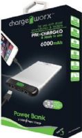 Chargeworx CX6554SL Low Profile Metal Casing Power Bank with Built-in Dual USB Ports, Silver, For use with most smartphone and tablets, 6000mAh Rechargeable Battery, Pre-charged & ready to use, Extends battery standby time, 1x USB Output 1A, 1x USB Output 2.1A, Switch ON/OFF, LED Power indicator, Includes micro USB charging cable, UPC 643620655405 (CX-6554SL CX 6554SL CX6554S CX6554) 