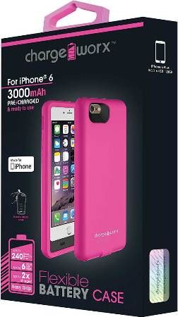 Chargeworx CX7003PK Flexible Battery Case, Pink, For use with iPhone 6, 3000mAh Pre-charged and ready to use, Up to 240 hours stanby time, Up to 6 hours talk time, Up to 2x charges, Extends Battery Stand by Time, LED power indicator for battery level, Slim-Fit, Input 5V ~ 1A (Max), Output 5.0 +/- 0.25V~1A, UPC 643620700341 (CX-7003PK CX 7003PK CX7003P CX7003)