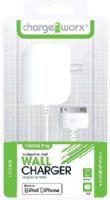 Chargeworx CX8001WH Wall Charger 30-Pin, White, Made for iPhone 4/4S and iPod, Wall charger with attached cable, Foldable Plug, Intelligent IC chip technology, Power Input 110/240V, Total Output 5V - 1.0Amp, UPC 643620003343 (CX-8001WH CX 8001WH CX8001W CX8001) 