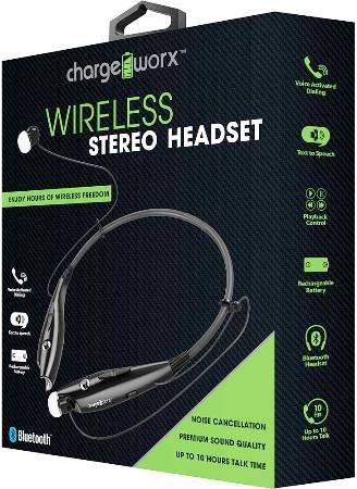 Chargeworx CX9014BK Wireless Stereo Headset, Black, Vibrating call alert, Rechargeable battery, Up to 10 hours talk time, Text to speech, Noise cancellation, Premium sound quality, Magnetic earbud storage, Automatic reconnect, Voice activated dialing, Music and phone controls, Playback control, UPC 643620901403 (CX-9014BK CX 9014BK CX9014B CX9014)