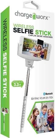 Chargeworx CX9912WH Wireless Selfie Stick, White, Extends up to 3.3ft, Adjust to fit many smartphone devices, Wireless shutter button, Slip resistant rubberized handle, Flexible phone mount for multiple angles, UPC 643620991220 (CX-9912WH CX 9912WH CX9912W CX9912)