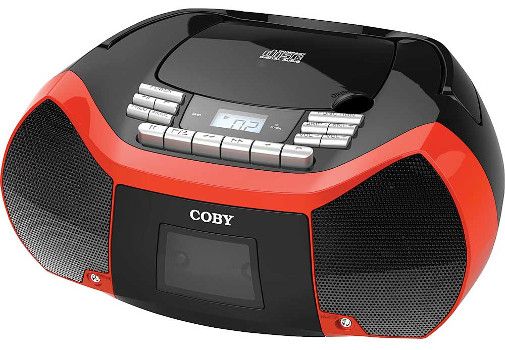 Coby CXCD-150-RED Cassette Radio Player/Recorder, Red, AM/FM stereo digital PLL tunning, 6 key auto stop cassette recorder, High contrast large LCD display, Reads CD-Readable-(CD-R) discs, High-output stereo speakers, Dimensions (HxLxW) 10.08
