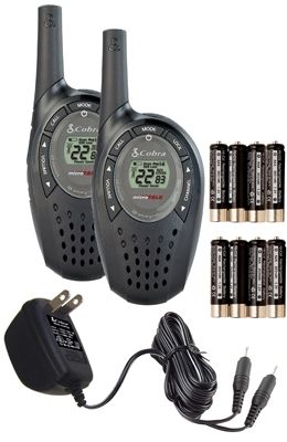 Cobra CXT90 microTALK 18-Mile Two-Way Radio, UHF/FM, 22 Channels (Seven shared with FRS/GMRS, seven FRS only, eight GMRS only), Roger Beep Tone (selectable), Auto Squelch, Keystroke Tone Signal, Speaker/Microphone/Charger Jack, Belt Clip, Wall Charger with 