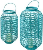 CBK Style 105685 Turquoise Lattice Pillar Candle Lanterns, Glass jar,  Holds a standard pillar candle, Ready to hang or can display on a table, Set of two, UPC 738449251584 (105685 CBK105685 CBK-105685 CB K105685) 