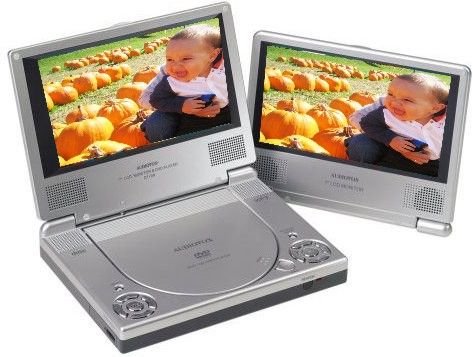 Audiovox D1708ES Personal 7 DVD Player With Extra 7 Screen, Includes carrying bag, mounting straps, Full featured IR wireless remote, NiMH battery pack with 3 hour playing time, Plays DVD, CD, MP3, 16:9 widescreen, AC/DC Power adapter, 100/VAC to 240 VAC input (50/60Hz), 9V DC Output, 12V DC power source adapter for in-vehicle use (D 1708ES D-1708ES D1708E D1708)