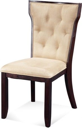 Bassett Mirror D1711-S948EC Model D1711-S948 Old World Serenity Side Chair, Perfectly with the tulip-based Serenity table, Shares the tobacco finish and has KD beige tufted microfiber upholstery, Dimensions 20