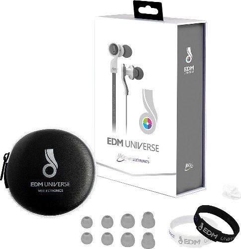 MEElectronics D1PWT Universe In-Ear Headphones with Mic & Remote, White; 9mm neodymium drivers; Inspired by and designed for Electronic Dance Music; Tuned for EDM with enhanced bass, spacious sound, and excellent dynamics; Inline microphone & remote; Noise-isolating in-ear fit with angled nozzle; UPC 736211206862 (D1P-WT D1P WT D1-P-WT)