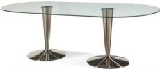 Bassett Mirror D2074-702EC Model D2074-702 Thoroughly Modern Concorde Double Pedestal Dining Table, Polished Chrome Finish, Angular lines and glass top give it a futuristic dimension and space-age look – perfect for entertaining, Dimensions 42" x 86" x 29", Weight 342 pounds, UPC 036155280851 (D2074702EC D2074 702EC D2074-702-EC D2074702) 