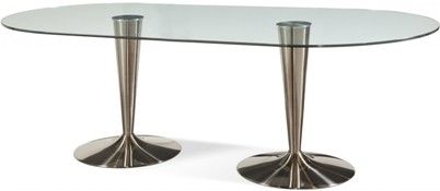 Bassett Mirror D2074-702EC Model D2074-702 Thoroughly Modern Concorde Double Pedestal Dining Table, Polished Chrome Finish, Angular lines and glass top give it a futuristic dimension and space-age look  perfect for entertaining, Dimensions 42