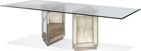 Bassett Mirror D2624-600-909EC Model D2624-600-909 Hollywood Glam Murano Rectangular Dining Table, Antiqued picture-framed mirrored surfaces and heavy glass top will impress your guests without a doubt, Put this on display in your home  it really is a one-of-a-kind piece, Dimensions 96
