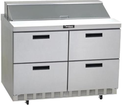 Delfield D4448N-12 Salad Prep Refrigerator, 7.2 Amps, 60 Hertz, 1 Phase, 115 Voltage, 12 Pans 1/6 Size Pan Capacity, Drawers Access, 16 cu. ft. Capacity, Bottom Mounted Compressor Location, Front Breathing Compressor Style, 1/5 HP Horsepower, 4 Number of Drawers, Air Cooled Refrigeration, Counter Height Style, Standard Top Top Type, Dent-resistant ABS interior, Stainless steel top, front, and sides, UPC 400010733453 (D4448N-12 D4448N12 D4448N 12) 