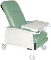 Drive Medical D574-J Three Position Geri Chair Recliner, Jade, 19" Seat Depth, 19" Seat Width, 20" Width Between Arms, 9" Seat to Armrest Height, 21" Seat to Floor Height, 26" Armrest to Floor Height, Comfortable built-in headrest, Steel Primary Product Material, 250 lbs Product Weight Capacity, Moisture barrier on seat prevents seepage, Side panels "pop off" for easy cleaning and maintenance, UPC 822383114194 (D574J D574-J D574 J) 
