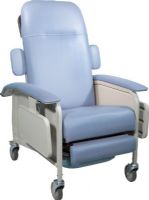 Drive Medical D577-BR Clinical Care Geri Chair Recliner, Blue Ridge, 20" Seat Depth, 21.5" Seat Width, 22" Width Between Arms, 8" Seat to Armrest Height, 21.5" Seat to Floor Height, 26.5" Armrest to Floor Height, 250 lbs Product Weight Capacity, Comfortable built-in headrest, Large, blow-molded, side trays includes recess for cup, Side panels "pop-off" for easy cleaning and maintenance, Gas cylinder controls deep recline and Trendelenburg position, UPC 822383114217 (D577-BR D577BR D577BR) 