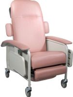 Drive Medical D577-R Clinical Care Geri Chair Recliner, Rose, 20" Seat Depth, 21.5" Seat Width, 22" Width Between Arms, 8" Seat to Armrest Height, 21.5" Seat to Floor Height, 26.5" Armrest to Floor Height, 250 lbs Product Weight Capacity, Comfortable built-in headrest, Large, blow-molded, side trays includes recess for cup, Side panels "pop-off" for easy cleaning and maintenance, Gas cylinder controls deep recline and Trendelenburg position, UPC 822383114231 (D577-R D577R D577R) 