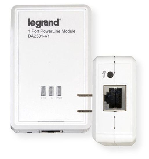 Legrand/OnQ DA2301-V1 Gigabit 1 Port Powerline Adapter; White; Pairs with DA2304-V1 to easily create a home network using existing power cables; Offers speeds of up to 500Mbps; UPC 804428066323 (DA2301V1 DA2301 V1 DA2301-V1 DA2301-V1-ADAPTER LEGRAND-DA2301-V1 ONQ-DA2301-V1)