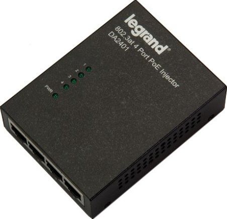 On-Q DA2401 High Performance Power Over Ethernet Injector; Provides up to 30 watts of power via Cat5/Cat 6 cabling; Connects up to four devices; Superior safety with built-in overload and short-circuit protection; For connecting wireless access points, IP cameras, touchscreens and IP phones; UPC 804428065128 (DA-2401 DA 2401)