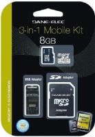 Dane-Elect DA-3IN1C1008G-R Three-in-One Mobile Kit, Includes 8GB Class 10 microSD + USB Card Reader/Adapter & SD Adapter, Increase the capacity of your tablet or mobile device, Class 10 rating guarantees minimum write speeds of 10MB/Sec or higher, Extend your product range with microSD cards sold with extremely useful adapters, UPC 804272739886 (DA3IN1C1008GR DA3IN1C1008G-R DA-3IN1C1008GR) 