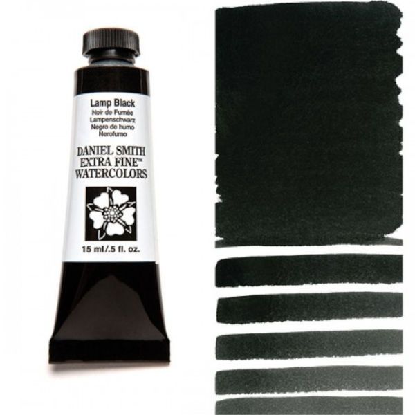 Daniel Smith 284600003 Extra Fine Watercolor 15ml Lamp Black; These paints are a go to for many professional watercolorists, featuring stunning colors; Artists seeking a quality watercolor with a wide array of colors and effects; This line offers Lightfastness, color value, tinting strength, clarity, vibrancy, undertone, particle size, density, viscosity; Dimensions 0.76