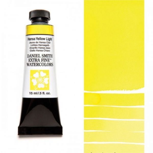 Daniel Smith 284600041 Extra Fine Watercolor 15ml Hansa Yellow Light; These paints are a go to for many professional watercolorists, featuring stunning colors; Artists seeking a quality watercolor with a wide array of colors and effects; This line offers Lightfastness, color value, tinting strength, clarity, vibrancy, undertone, particle size, density, viscosity; Dimensions 0.76