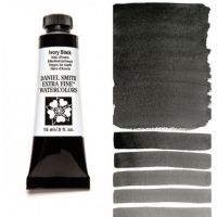 Daniel Smith 284600048 Extra Fine Watercolor 15ml Ivory Black; These paints are a go to for many professional watercolorists, featuring stunning colors; Artists seeking a quality watercolor with a wide array of colors and effects; This line offers Lightfastness, color value, tinting strength, clarity, vibrancy, undertone, particle size, density, viscosity; Dimensions 0.76" x 1.17" x 3.29"; Weight 0.06 lbs; UPC 743162009022 (DANIELSMITH284600048 DANIELSMITH-284600048 WATERCOLOR) 