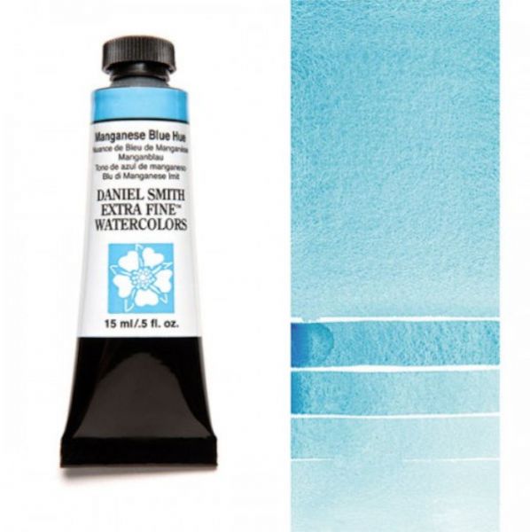 Daniel Smith 284600051 Extra Fine Watercolor 15ml Manganese Blue Hue; These paints are a go to for many professional watercolorists, featuring stunning colors; Artists seeking a quality watercolor with a wide array of colors and effects; This line offers Lightfastness, color value, tinting strength, clarity, vibrancy, undertone, particle size, density, viscosity; Dimensions 0.76