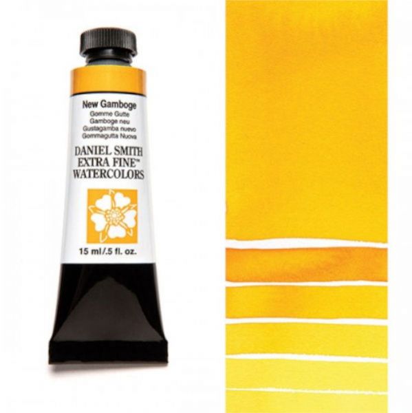 Daniel Smith 284600060 Extra Fine Watercolor 15ml New Gamboge; These paints are a go to for many professional watercolorists, featuring stunning colors; Artists seeking a quality watercolor with a wide array of colors and effects; This line offers Lightfastness, color value, tinting strength, clarity, vibrancy, undertone, particle size, density, viscosity; Dimensions 0.76