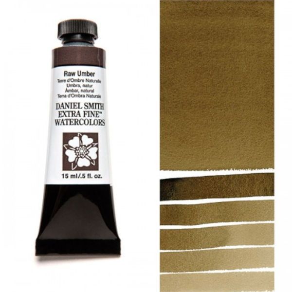 Daniel Smith 284600097 Extra Fine Watercolor 15ml Raw Umber; These paints are a go to for many professional watercolorists, featuring stunning colors; Artists seeking a quality watercolor with a wide array of colors and effects; This line offers Lightfastness, color value, tinting strength, clarity, vibrancy, undertone, particle size, density, viscosity; Dimensions 0.76