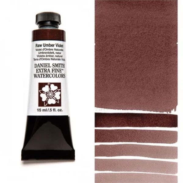 Daniel Smith 284600098 Extra Fine Watercolor 15ml Raw Umber Violet; These paints are a go to for many professional watercolorists, featuring stunning colors; Artists seeking a quality watercolor with a wide array of colors and effects; This line offers Lightfastness, color value, tinting strength, clarity, vibrancy, undertone, particle size, density, viscosity; Dimensions 0.76