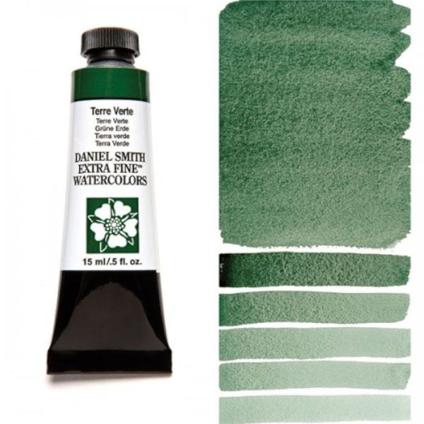 Daniel Smith 284600104 Extra Fine Watercolor 15ml Terre Verte; These paints are a go to for many professional watercolorists, featuring stunning colors; Artists seeking a quality watercolor with a wide array of colors and effects; This line offers Lightfastness, color value, tinting strength, clarity, vibrancy, undertone, particle size, density, viscosity; Dimensions 0.76