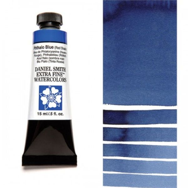 Daniel Smith 284600119 Extra Fine Watercolor 15ml Phthalo Blue RS; These paints are a go to for many professional watercolorists, featuring stunning colors; Artists seeking a quality watercolor with a wide array of colors and effects; This line offers Lightfastness, color value, tinting strength, clarity, vibrancy, undertone, particle size, density, viscosity; Dimensions 0.76