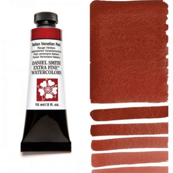 Daniel Smith 284600122 Extra Fine Watercolor 15ml Italian Venetian Red; These paints are a go to for many professional watercolorists, featuring stunning colors; Artists seeking a quality watercolor with a wide array of colors and effects; This line offers Lightfastness, color value, tinting strength, clarity, vibrancy, undertone, particle size, density, viscosity; Dimensions 0.76