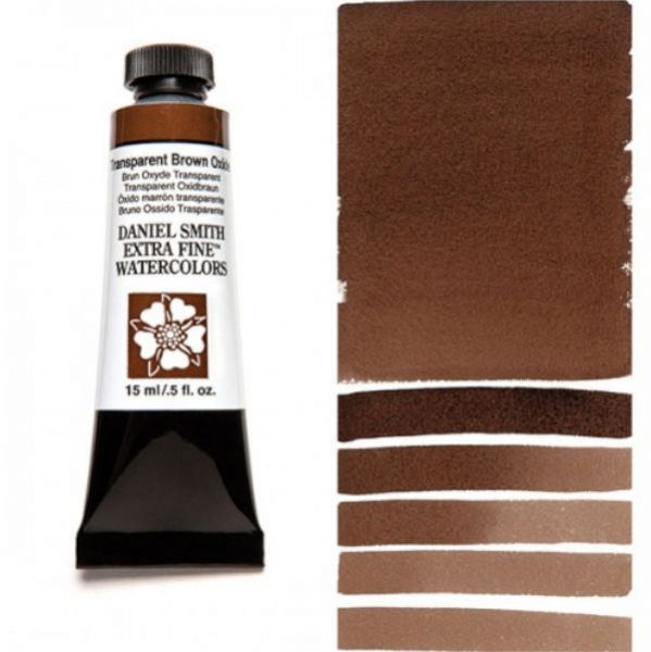 Daniel Smith 284600129 Extra Fine Watercolor 15ml Transparent Brown Oxide; These paints are a go to for many professional watercolorists, featuring stunning colors; Artists seeking a quality watercolor with a wide array of colors and effects; This line offers Lightfastness, color value, tinting strength, clarity, vibrancy, undertone, particle size, density, viscosity; Dimensions 0.76