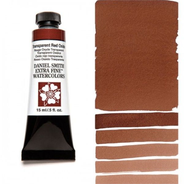 Daniel Smith 284600130 Extra Fine Watercolor 15ml Transparent Red Oxide; These paints are a go to for many professional watercolorists, featuring stunning colors; Artists seeking a quality watercolor with a wide array of colors and effects; This line offers Lightfastness, color value, tinting strength, clarity, vibrancy, undertone, particle size, density, viscosity; Dimensions 0.76