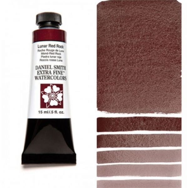 Daniel Smith 284600141 Extra Fine Watercolor 15ml Lunar Red Rock; These paints are a go to for many professional watercolorists, featuring stunning colors; Artists seeking a quality watercolor with a wide array of colors and effects; This line offers Lightfastness, color value, tinting strength, clarity, vibrancy, undertone, particle size, density, viscosity; Dimensions 0.76