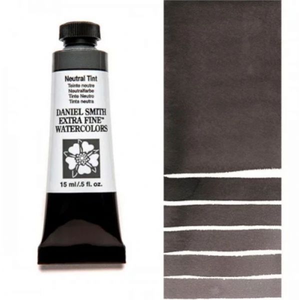 Daniel Smith 284600229 Extra Fine Watercolor 15ml Neutral Tint; These paints are a go to for many professional watercolorists, featuring stunning colors; Artists seeking a quality watercolor with a wide array of colors and effects; This line offers Lightfastness, color value, tinting strength, clarity, vibrancy, undertone, particle size, density, viscosity; Dimensions 0.76