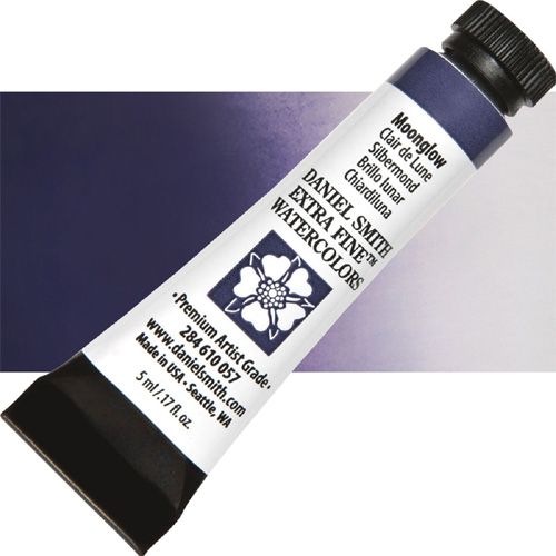Daniel Smith 284610057 Extra Fine, Watercolor 5ml Moonglow; Highly pigmented and finely ground watercolors made by hand in the USA; Extra fine watercolors produce clean washes, even layers, and also possess superior lightfastness properties; UPC 743162032167 (DANIELSMITH284610057 DANIEL SMITH 284610057 ALVIN WATERCOLOR MOONGLOW)