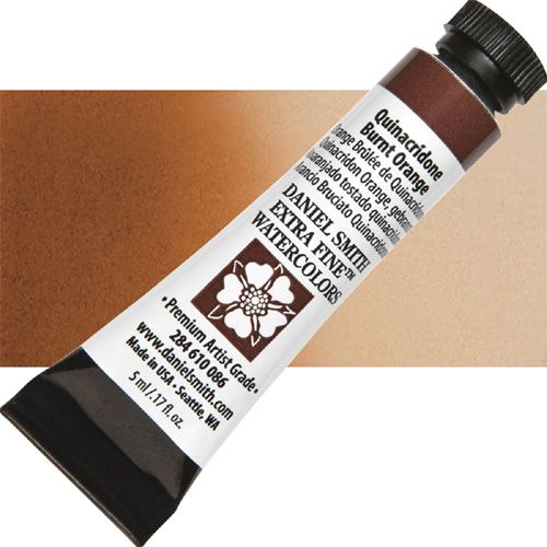 Daniel Smith 284610086 Extra Fine, Watercolor 5ml Quinacridone Burnt Orange; Highly pigmented and finely ground watercolors made by hand in the USA; Extra fine watercolors produce clean washes, even layers, and also possess superior lightfastness properties; UPC 743162032273 (DANIELSMITH284610086 DANIEL SMITH 284610086 ALVIN WATERCOLOR QUINACRIDONE BURNT ORANGE)