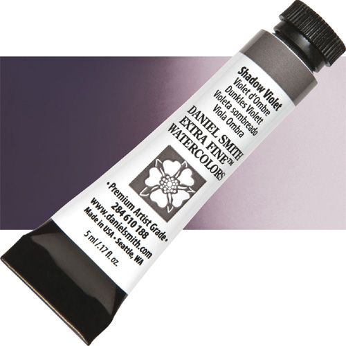 Daniel Smith 284610188 Extra Fine, Watercolor 5ml Shadow Violet; Highly pigmented and finely ground watercolors made by hand in the USA; Extra fine watercolors produce clean washes, even layers, and also possess superior lightfastness properties; UPC 743162032631 (DANIELSMITH284610188 DANIEL SMITH 284610188 ALVIN WATERCOLOR SHADOW VIOLET)