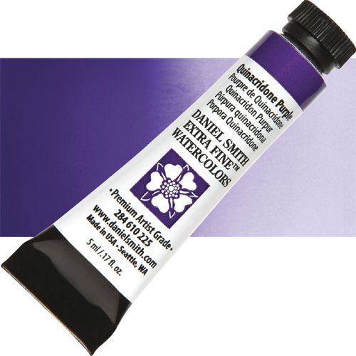 Daniel Smith 284610225 Extra Fine, Watercolor 5ml Quinacridone Purple; Highly pigmented and finely ground watercolors made by hand in the USA; Extra fine watercolors produce clean washes, even layers, and also possess superior lightfastness properties; UPC 743162032723 (DANIELSMITH284610225 DANIEL SMITH 284610225 ALVIN WATERCOLOR QUINACRIDONE PURPLE)